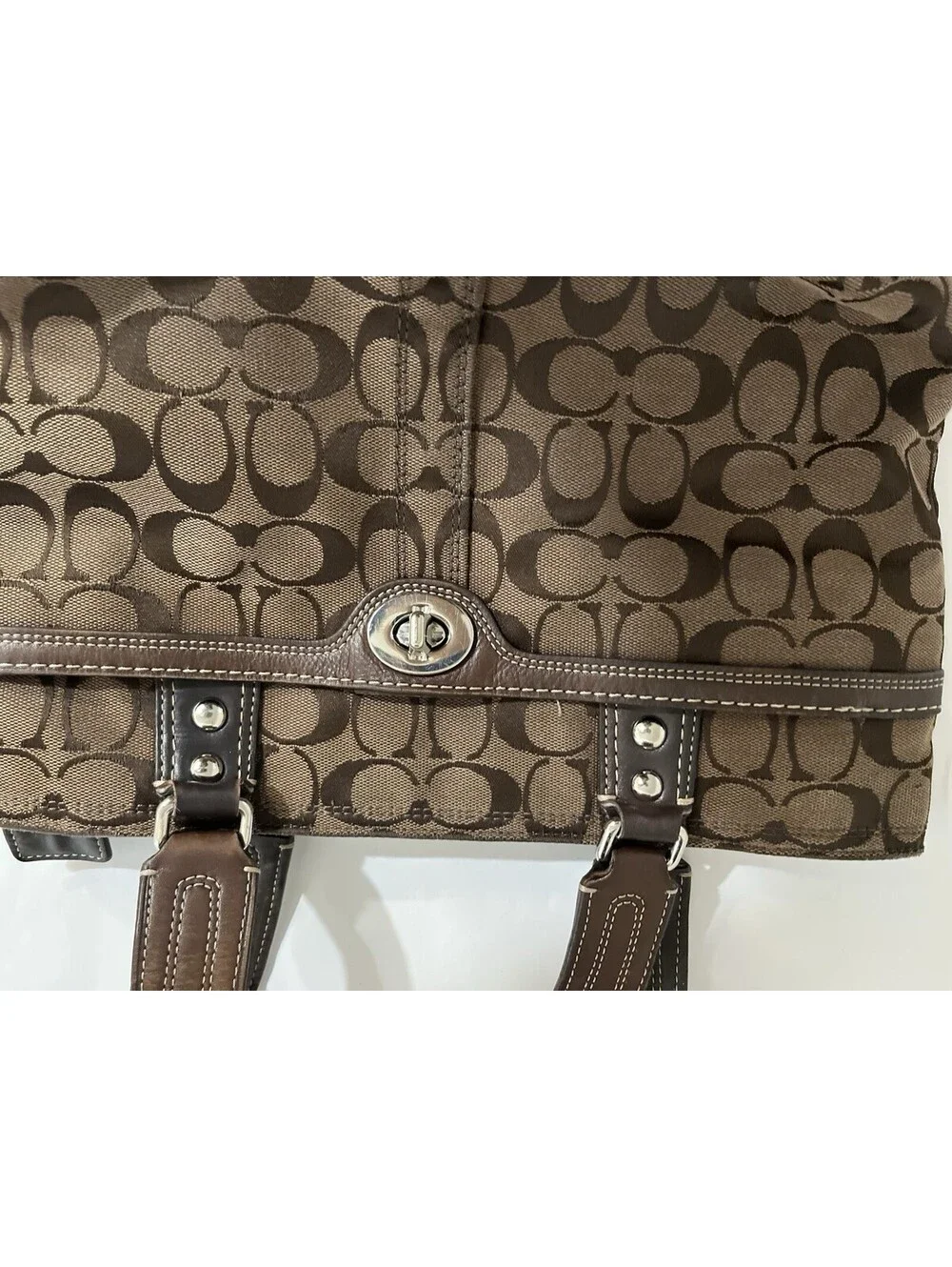 Vintage Coach Brown Hampton Signature Jaquard Medium Shoulder Bag